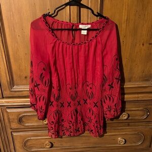 Heirloom Elegant Red Women's Top with Black Accents